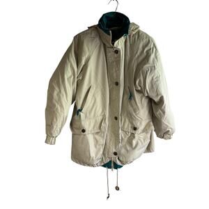 Womens Preston & York Sport Vintage Coat Beige Teal Quilted Liner Medium
